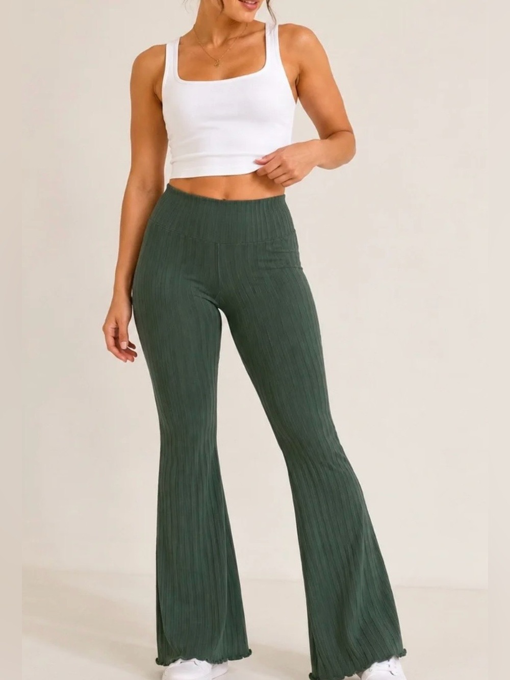 aerie Olive Ribbed Flare Pants (SKU 861)